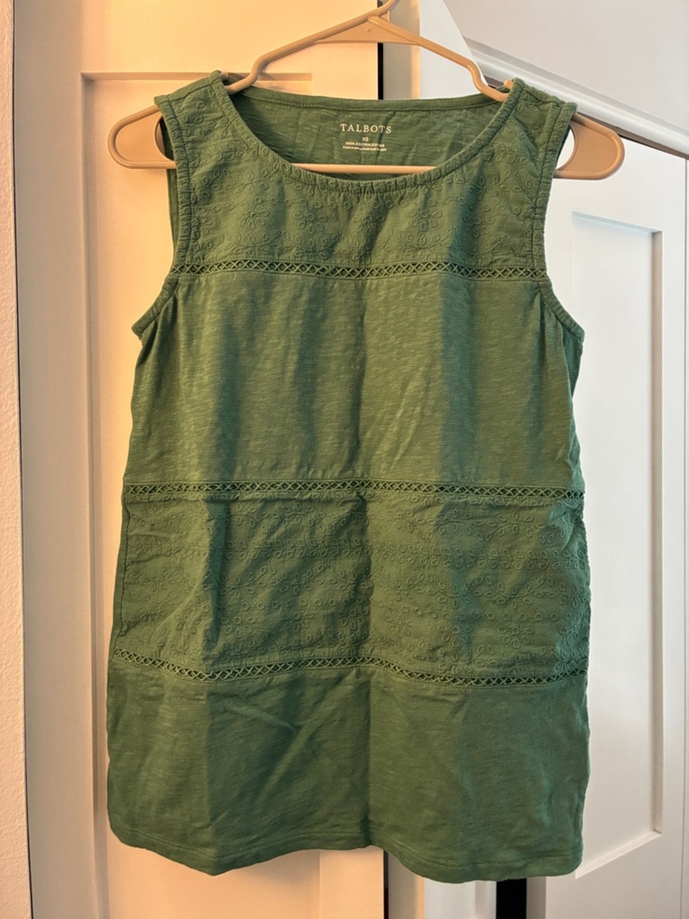 Talbots Green Eyelet Cotton Sleeveless Tunic